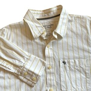 VTG Y2K Abercrombie & Fitch Muscle Button White/Yellow Stripe Shirt Cotton XL